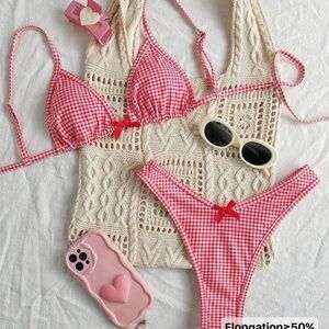 SHEIN Red Gingham Bikini Set